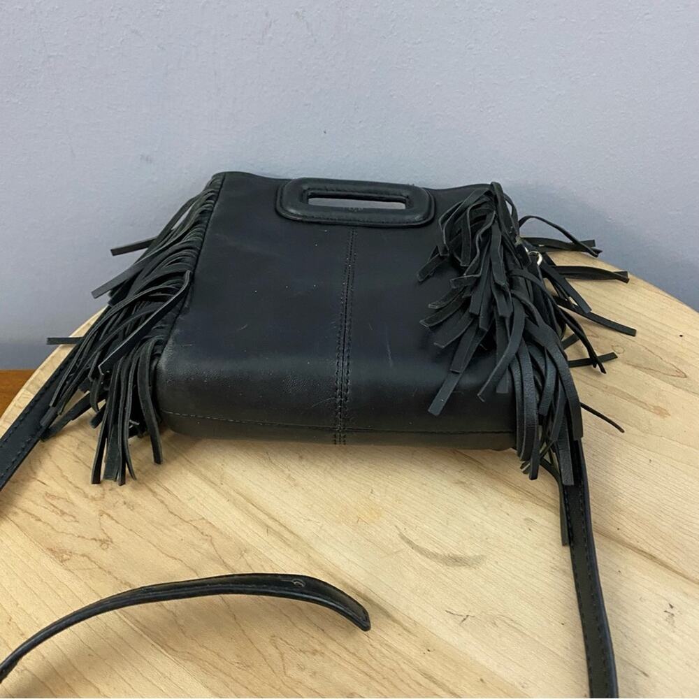 Maje Smooth Black Leather M Bag With Fringing Boho Mini Bag Crossbody Lagenlook - Picture 12 of 14